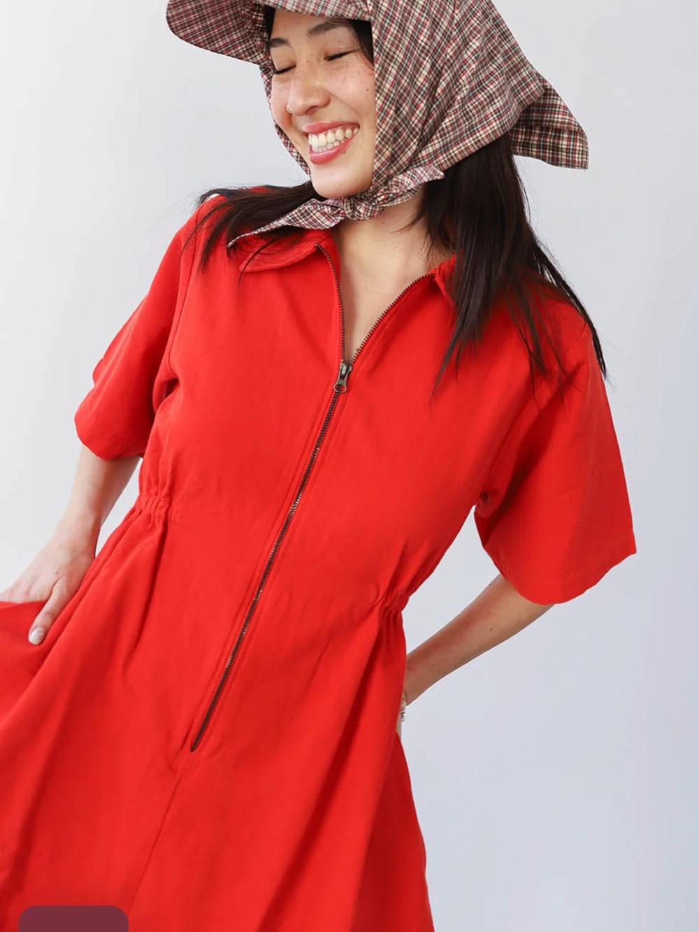 Shop Noble Red Zip-Front Utility Short-Sleeve Dress XS